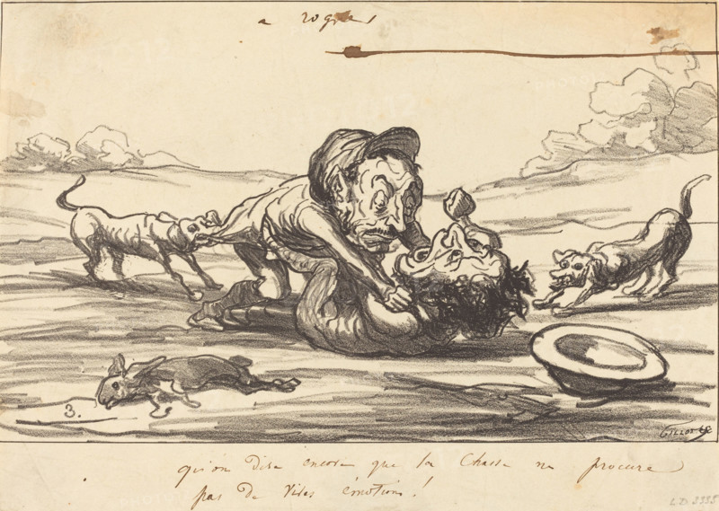 Qu'on dise encore que la chasse ne procure pas de vives émotions!, 1864. Creator: Honore Daumier.