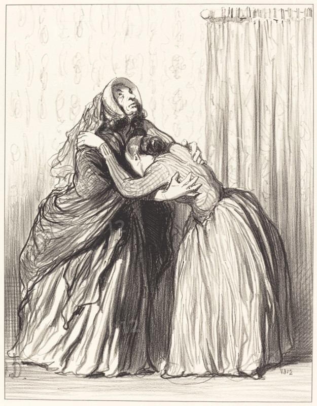 Oui, ma chère, mon mari a ravalé ma dignité de femme..., 1849. Creator: Honore Daumier.