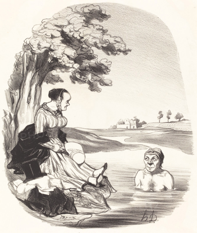 L'eau est délicieuse... je t'assure que tu as bien tord de ne pas venir me rejoindre..., 1845.  Creator: Honore Daumier.