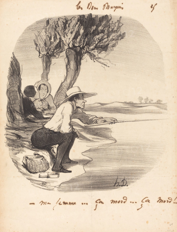 Ma femme... ça mord... ça mord!, 1846. Creator: Honore Daumier.