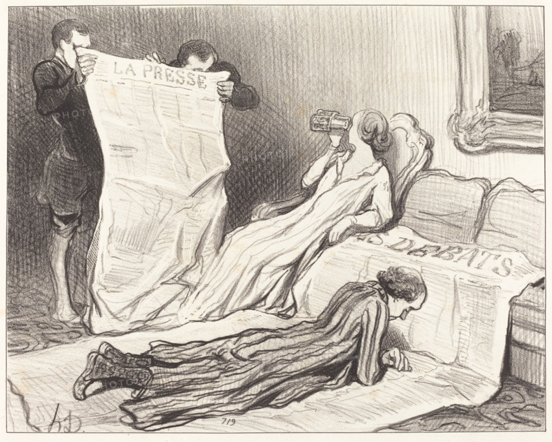 Abonnés recevant leur journal..., 1845. Creator: Honore Daumier.