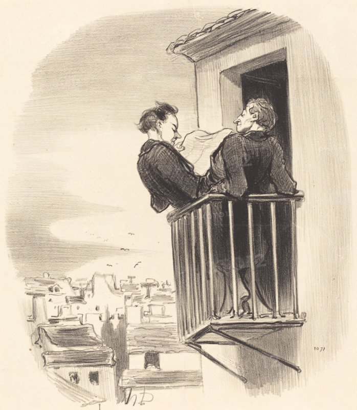 Comment on comprend le balcon Espagnol à Paris, 1847. Creator: Honore Daumier.