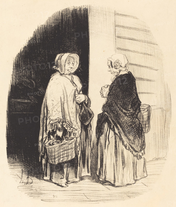 Oui, madame Chaboulard... vingt-quatre épiciers... [recto], 1850. Creator: Honore Daumier.