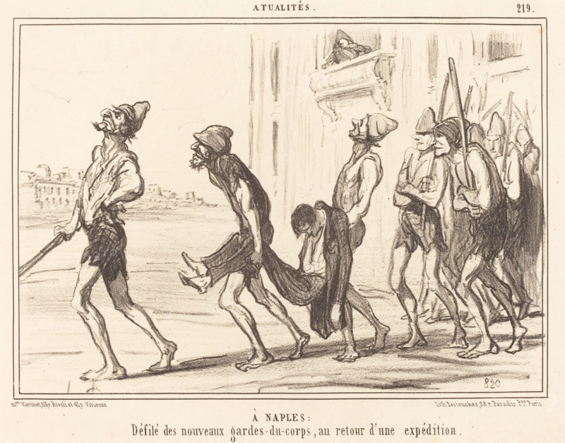 À Naples - Défilé des nouveaux gardes-du-corps, au retour d'une expedition, 1855. Creator: Honore Daumier.