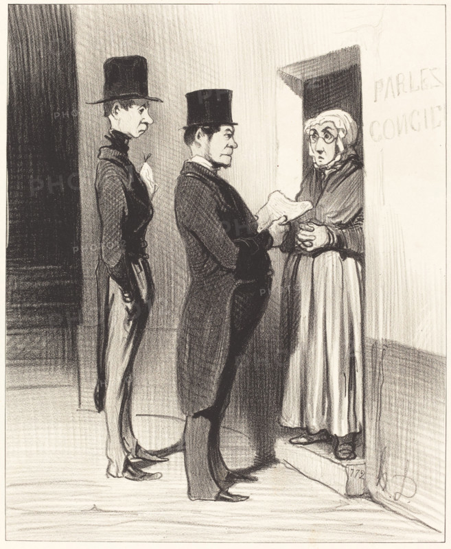 Et parlant à sa portière ainsi déclarée..., 1845.  Creator: Honore Daumier.