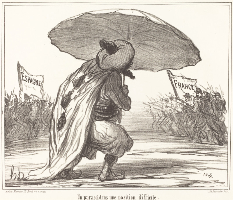 Un parasol dans une position difficile, 1859. Creator: Honore Daumier.