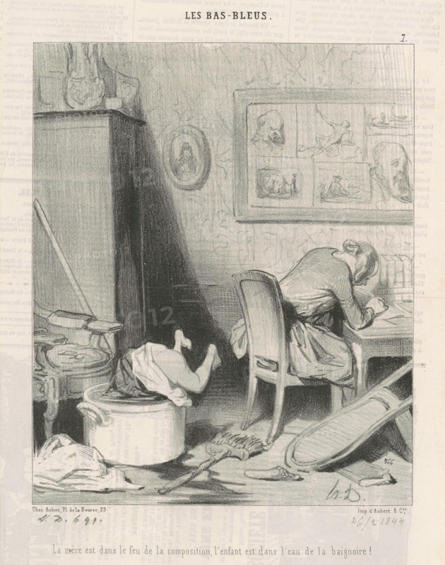 La mère dans le feu de la composition, l'enfant est dans l'eau de la baignoire!, February 26, 1844. Creator: Honore Daumier.