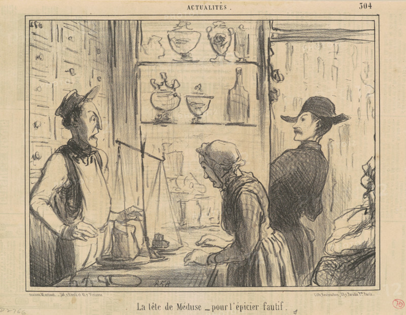 La tête de Méduse - pour l'épicier fautif, 1856.  Creator: Honore Daumier.