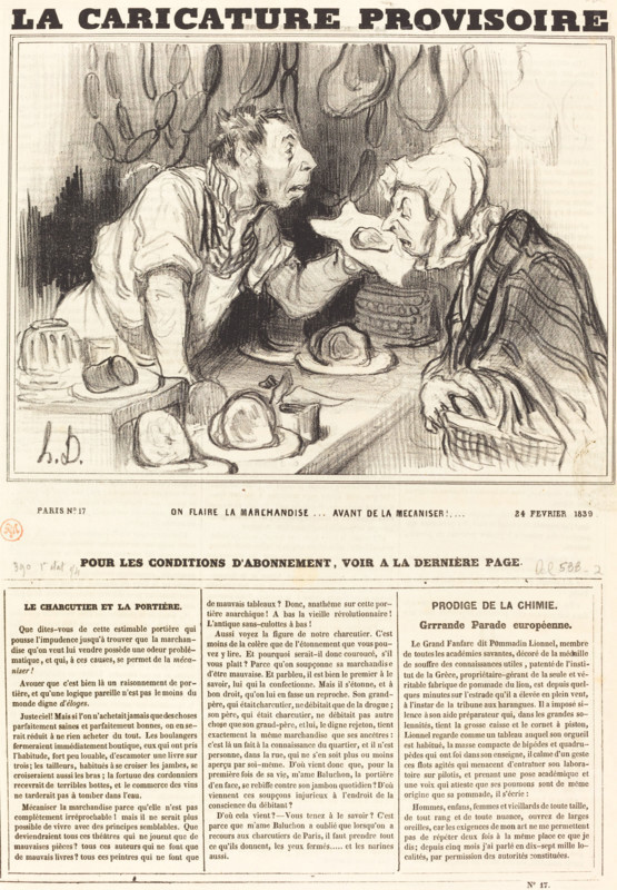 On flaire la marchandise... avant de la mécaniser!..., 1839. Creator: Honore Daumier.