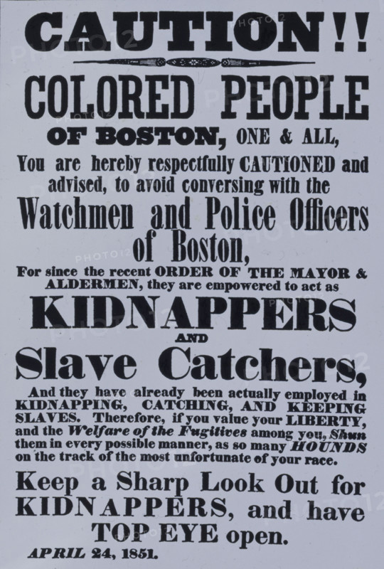 Poster warning Blacks in Boston of kidnappers, 1851. Creator: Unknown.