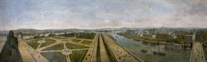 Panoramic view of Paris from the roof of the Pavillon de Flore, in the Tuileries Gardens, c1833.  Creator: Unknown.