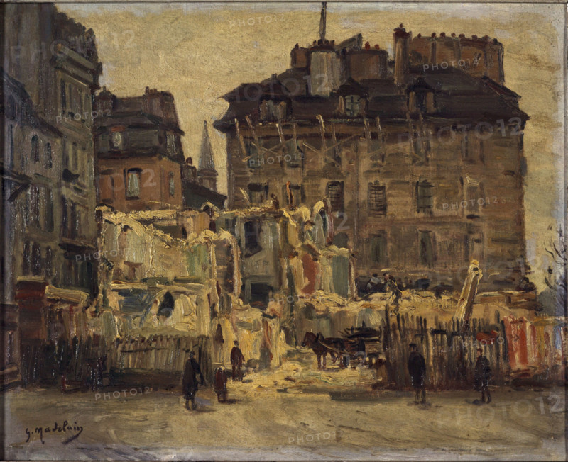 Demolition of rue de l'Hôtel-de-Ville, corner of rue des Nonnains-d'Hyères, 1933.  Creator: Gustave Madelain.