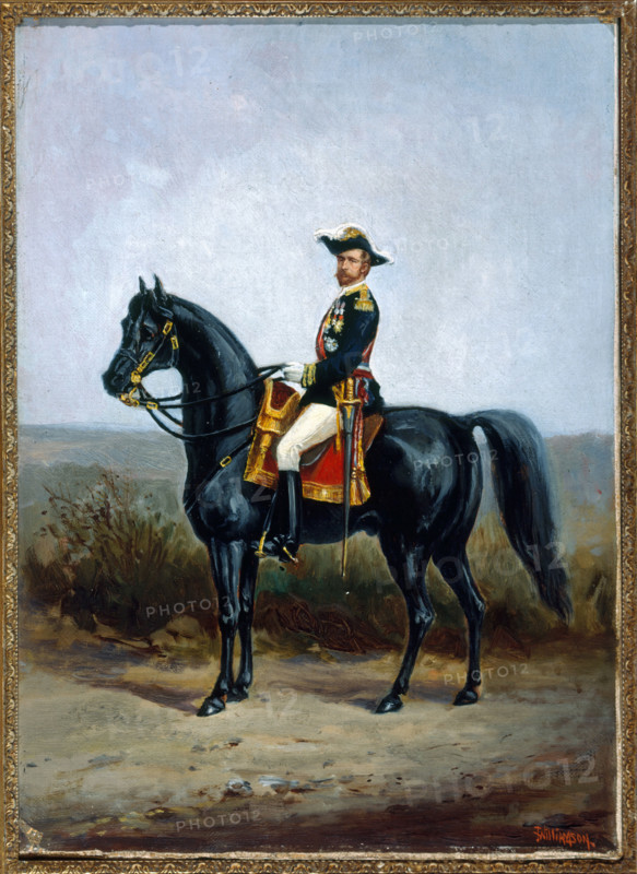 Equestrian portrait of General George Ernest Boulanger, late 19th century.  Creator: John Williamson.