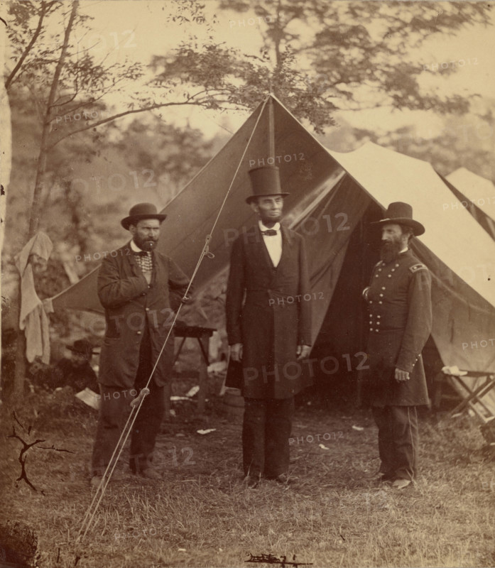 President Lincoln, United States Headquarters, Army of the Potomac, near Antietam, 1862. Creator: Alexander Gardner.