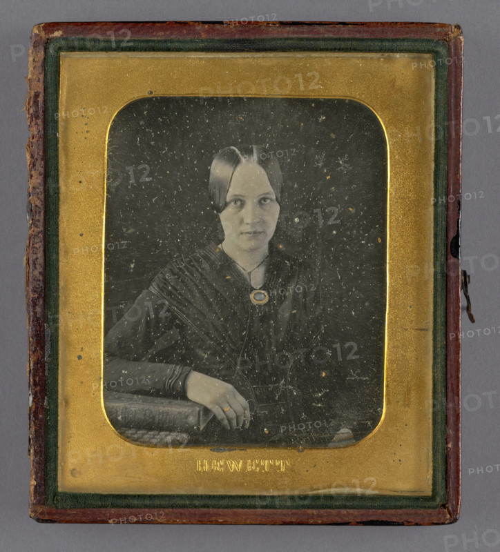 Portrait of a Seated Woman with Arm on Book, about 1845. Creator: John M Hewitt.