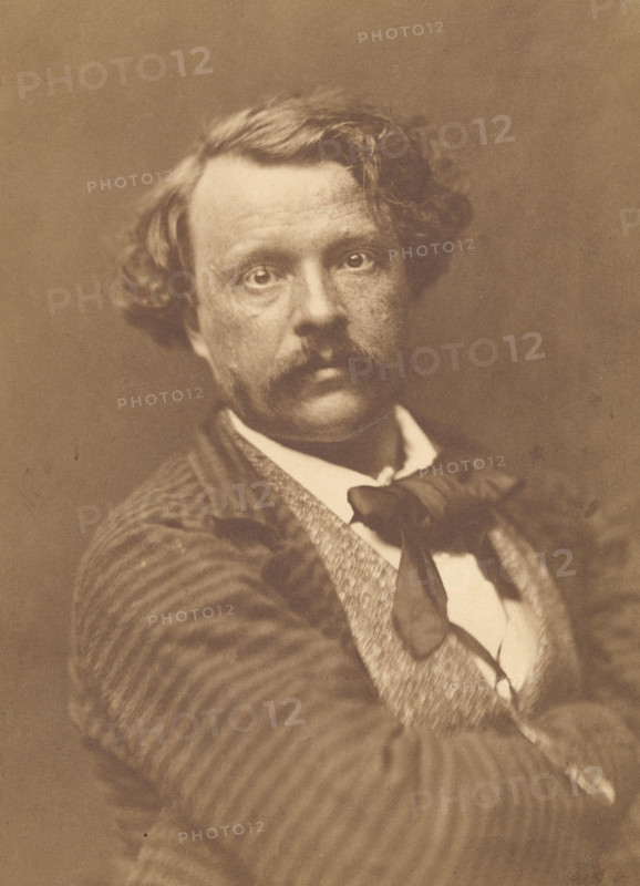 Self-portrait in striped coat, about 1856-1858. Creator: Nadar.
