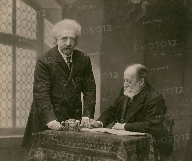 Joseph Hollman and Camille Saint-Saëns, 1907.  Creator: Paul Nadar.