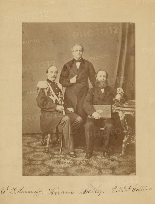 Colonel Romanov, Hiram Sibley, and Perry Collins discussing Russian-American Telegraph project, 1861 Creator: Unknown.