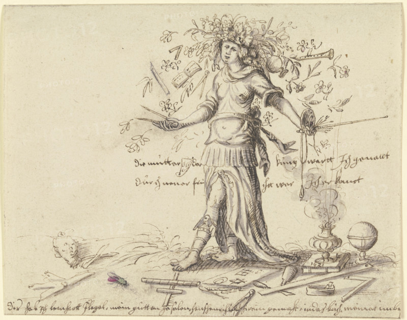 Allegorical female figure with a garland of flowers in her hair, 1621. Creator: Leonhardt Flegel.