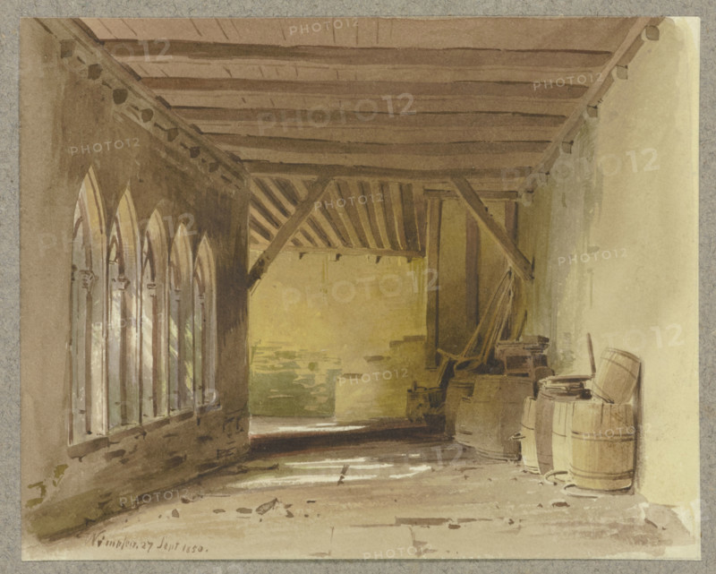 Cloister of the Collegiate Church of St. Peter and Paul in Bad Wimpfen, where wooden..., 1850. Creator: Carl Theodor Reiffenstein.