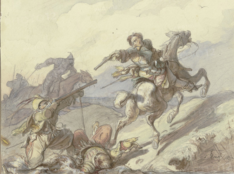Attack on knights, 1837. Creator: Friedrich Dietz.