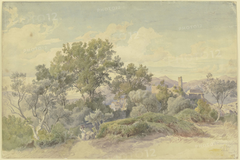 Wide Italian mountain landscape with Olevano, 1850. Creator: August Georg Friedrich Lucas.