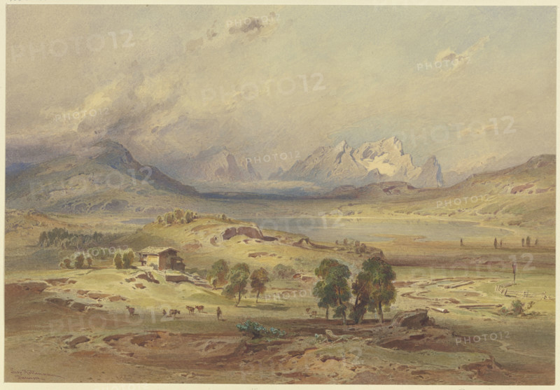 Lake Barmsee with the Zugspitze, 19th century. Creator: Leopold Rottmann.