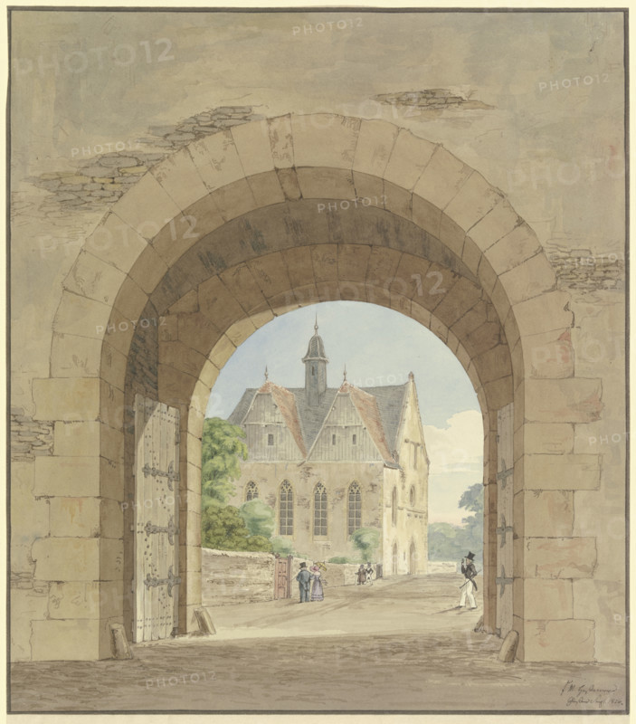 City gate with a view of a church, 1826. Creator: Friedrich Maximilian Hessemer.