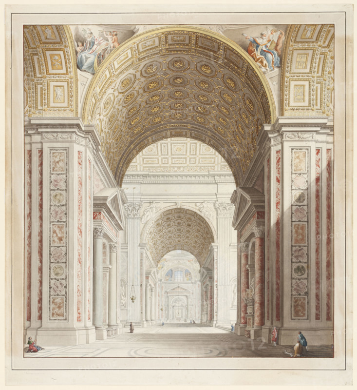Aisle of St. Peter's Basilica in Rome, late 18th century. Creator: Francesco Pannini.