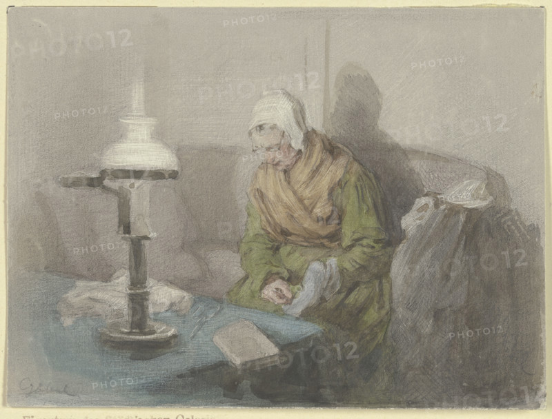 Old woman by lamplight, c1860. Creator: Angilbert Gobel.