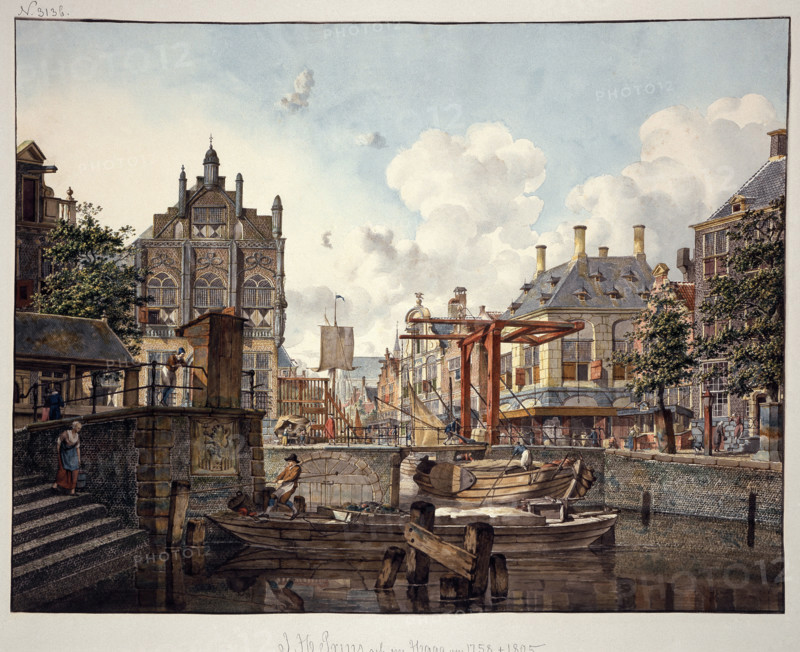 Town view with drawbridge, 1795. Creator: Johannes Huibert Prins.