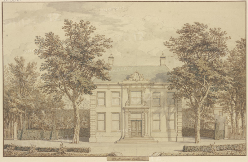 Garden with a yew hedge and a house between two Trees, 17th century. Creator: Isaac de Moucheron.