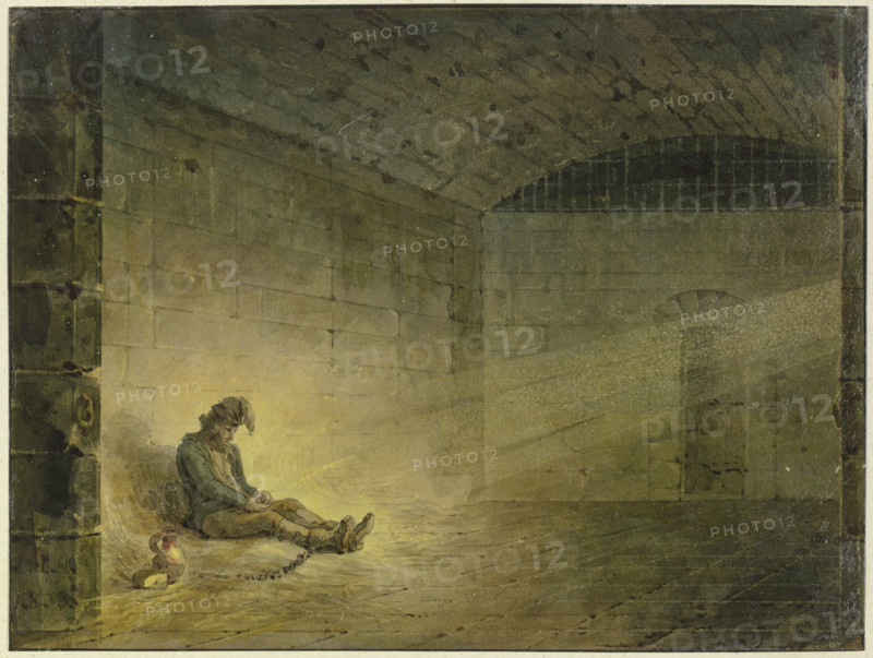 Man in prison cell, 1833. Creator: Johann Adam Ackermann.