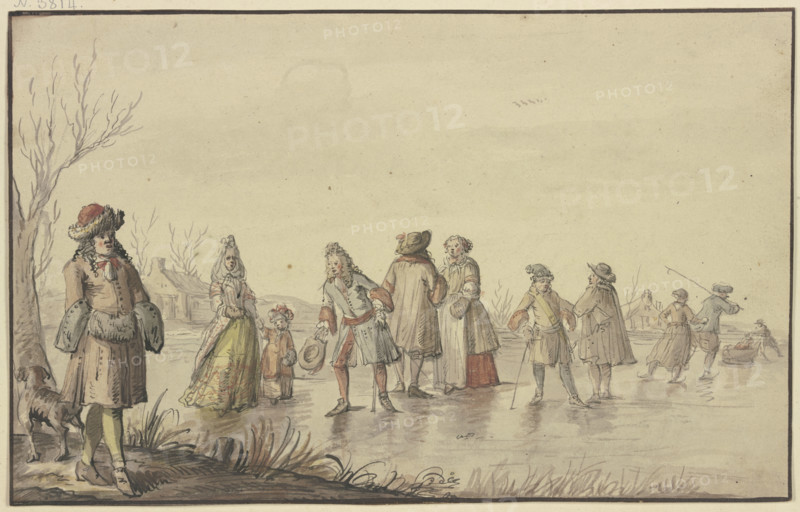 Many costumed figures on the ice, 17th century. Creator: Zacharias Blijhooft.