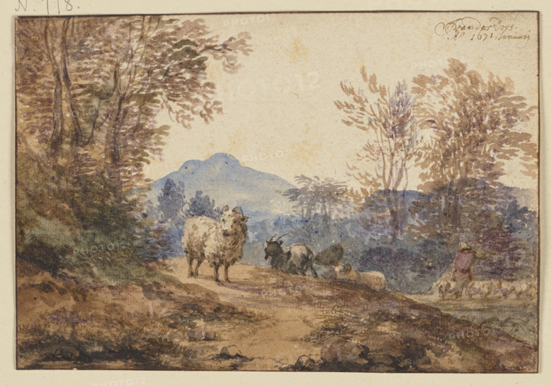 Landscape with sheep and goats, 1671. Creator: Jacob van der Does the Elder.