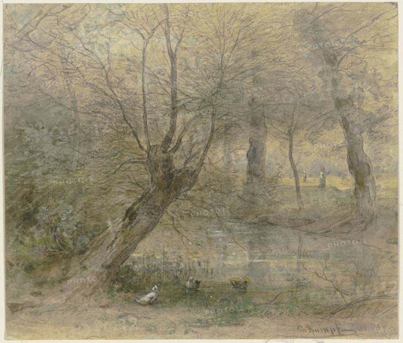View of the Nied near Brentano's Park in Rödelheim, with ducks Animated, 19th century. Creator: Philipp Rumpf.