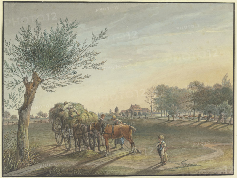 Rebstock farm in the middle of the wide meadowland on Mainzer Landstraße near Frankfurt am Main,1804 Creator: Johann Friedrich Morgenstern.