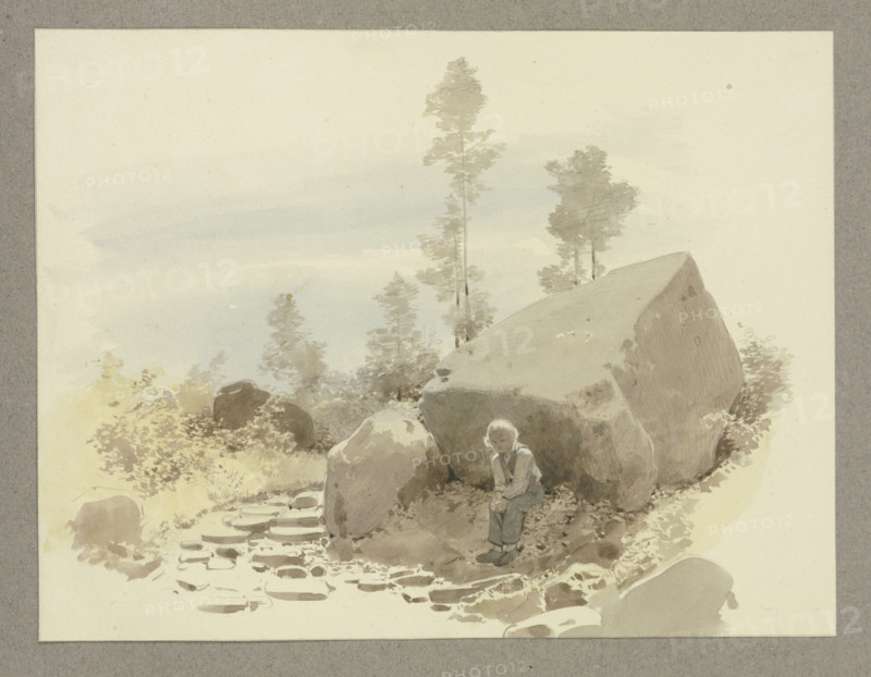 Boy sitting by a rock, c1849. Creator: Carl Theodor Reiffenstein.