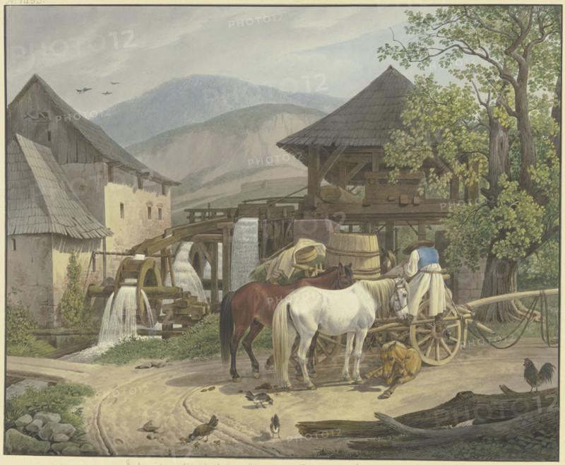 Sawmill and gristmill in the Stickelberg Valley near Wiener Neustadt on the Hungarian border, 1816. Creator: Johann Adam Klein.