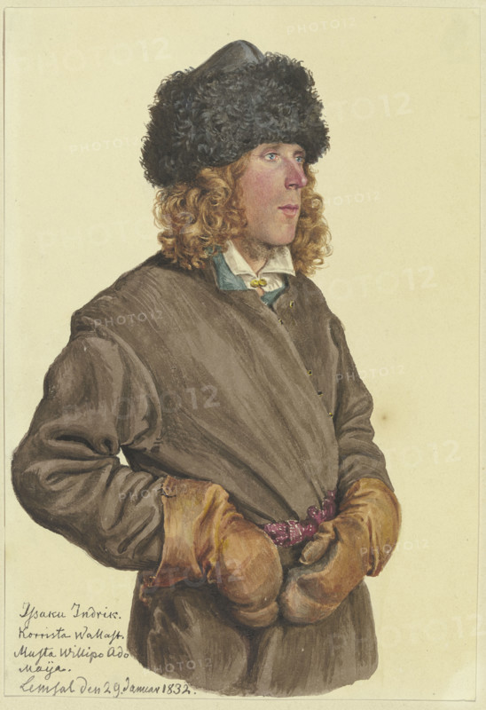 Hip portrait of a young Russian peasant, 1832. Creator: Gerhard Wilhelm von Reutern.