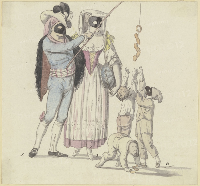 Masked scene with fisherman and woman from Frascati, late 18th century.  Creator: Johann Georg Schütz.