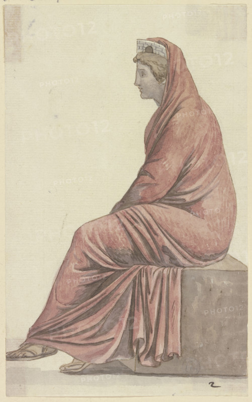 Rome: Seated woman with city crown (for Goethe's Roman Carnival), late 18th century.  Creator: Johann Georg Schütz.