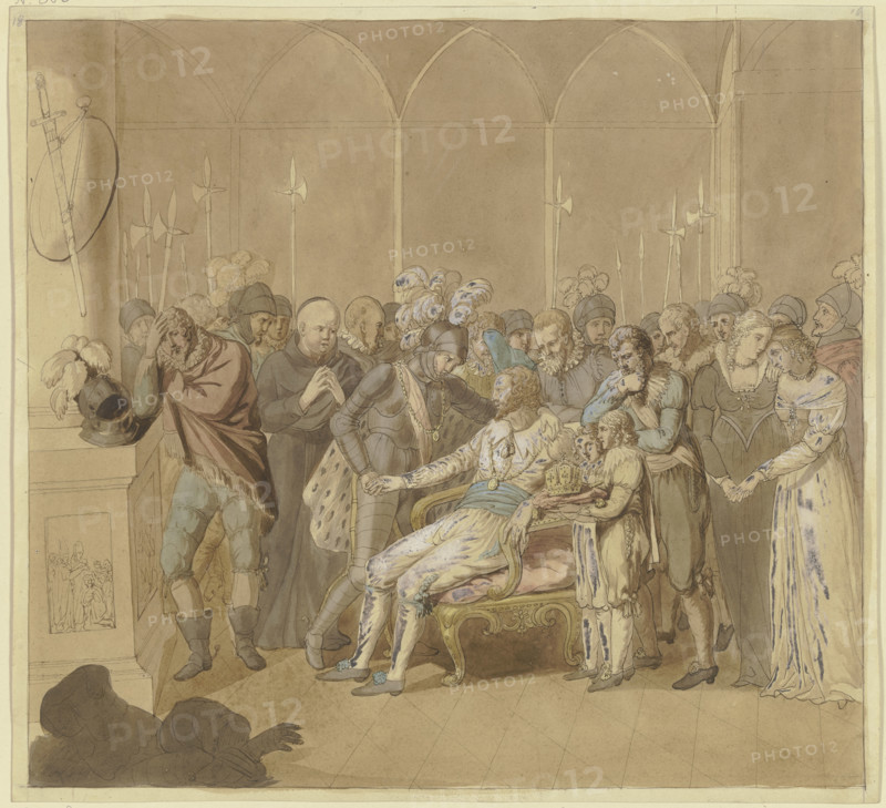 King Günther reconciles with his rival king Charles IV on his deathbed in 1349, (c1808). Creator: Joseph Nicolaus Peroux.