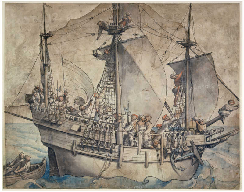 Ship with Revelling Sailors, Lansquenets and a Sutleress, c1532-1533. Creator: Hans Holbein the Younger.