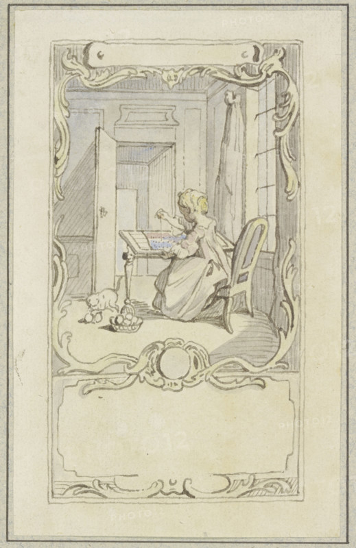 Small girl sitting at a table, 18th century. Creator: Hubert Francois Gravelot.