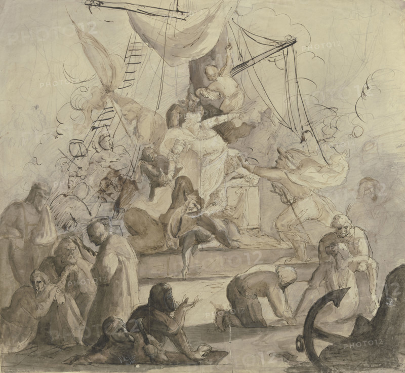 Crew of a frigate, in a battle (?), 1846. Creator: Victor Muller.