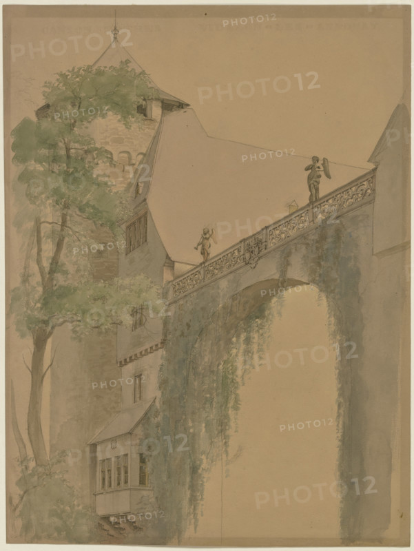 Detailed View of the Courtyard of Fürstenau Castle in the Odenwald Forest, mid-19th century. Creator: Josef Ferdinand Becker.