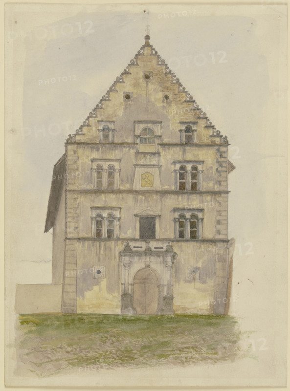 The town hall in Karlstadt am Main, mid-19th century. Creator: Josef Ferdinand Becker.
