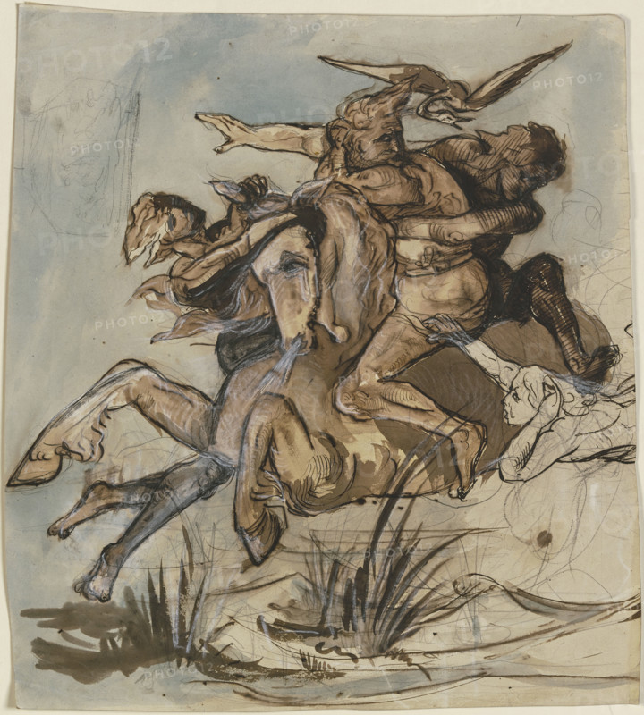 Bearded man on a horse at a full gallop..., mid-19th century. Creator: Victor Muller.
