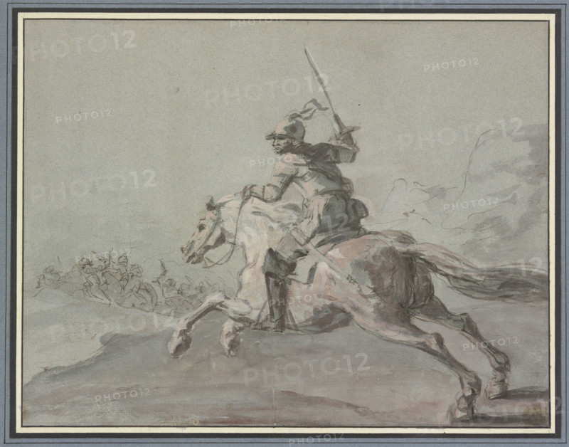 A cuirassier leaping to the left, 18th century. Creator: Jean-Baptiste Robin.